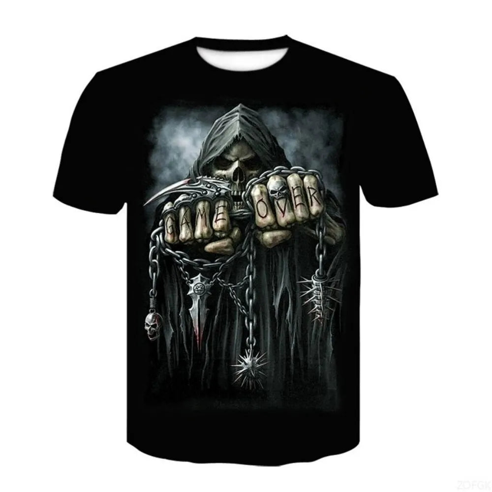 2025 new men's horror skull Halloween print breathable and comfortable round neck T-shirt outdoor party casual top