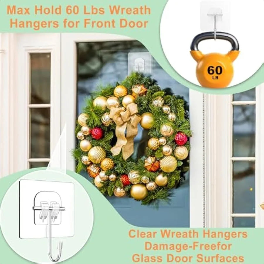 Wreath Hangers for Front DoorLarge Adhesive WallHooksforHangingHeavyDuty 10 Pack Christmas Halloween Decorations Fall WreathDoo