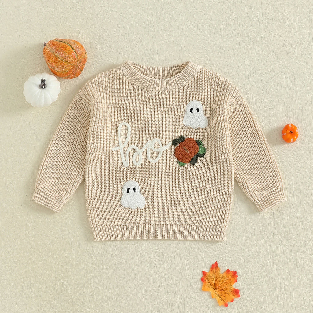Cute Pumpkin Patch Knit Sweater Cozy Long Sleeve Crew Neck Halloween Pullover for Baby Boys and Girls Warm Infant Clothing