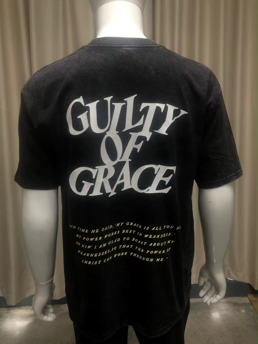 Guilty of Grace" Premium Acid Wash Christian Tee – Vintage Black Davsam Hub Point