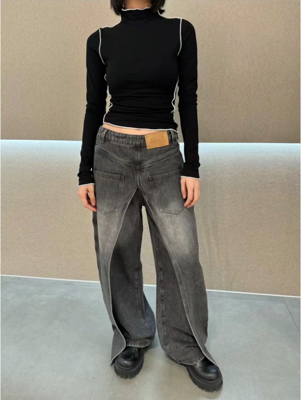 Reversible Washed Distressed Jeans For Women Deconstructed Vintage Banana Pants