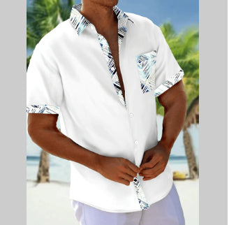 Beach Casual Short-sleeved Cardigan Cardigan Contrast Color Shirt