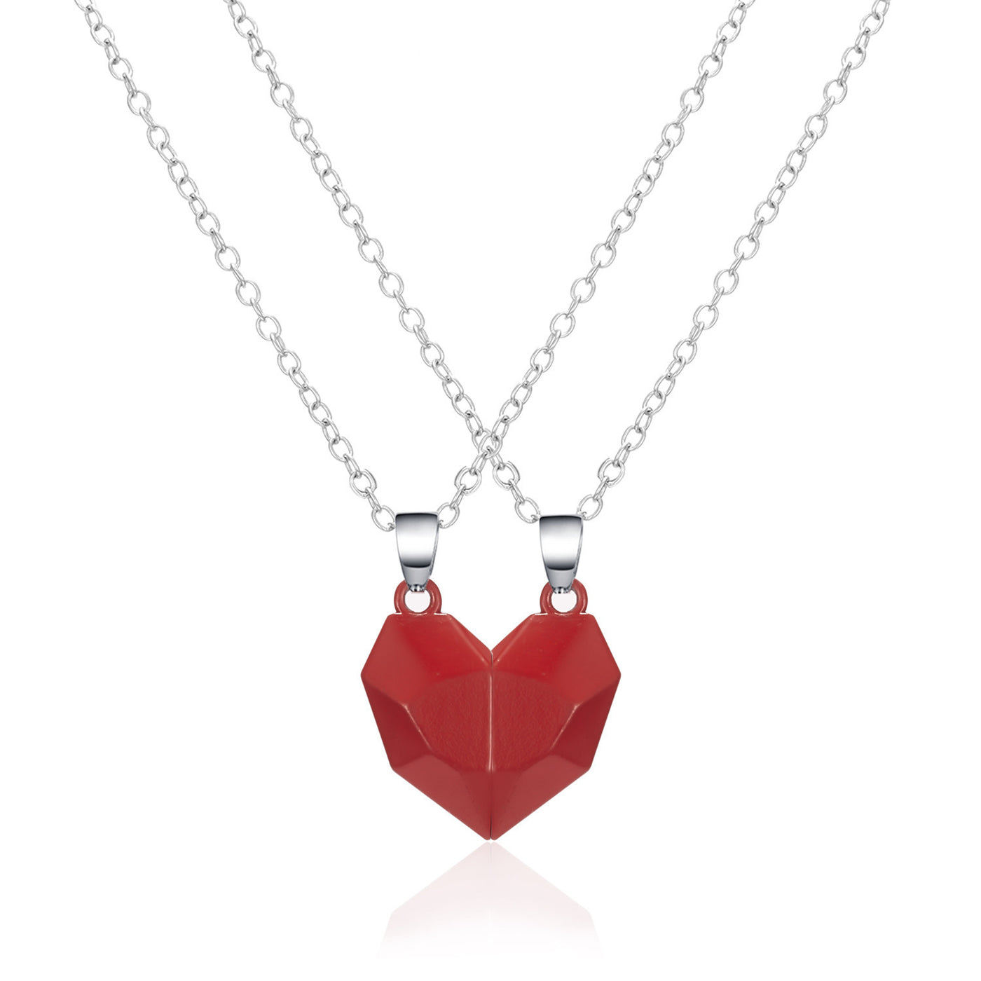 Minimalist Lovers Matching Friendship Heart Pendant Couple Magnetic Distance Faceted Heart Pendant Necklace Couple Jewelry