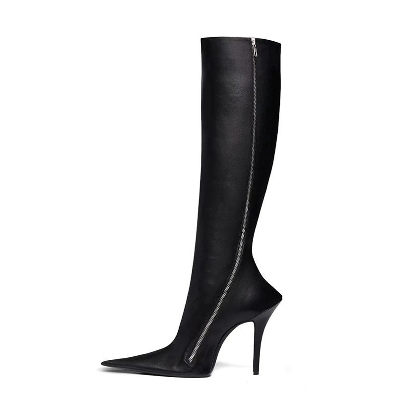 New Stiletto Heel Pointed Shaped Heel Side Zipper Knee-length Female Boots