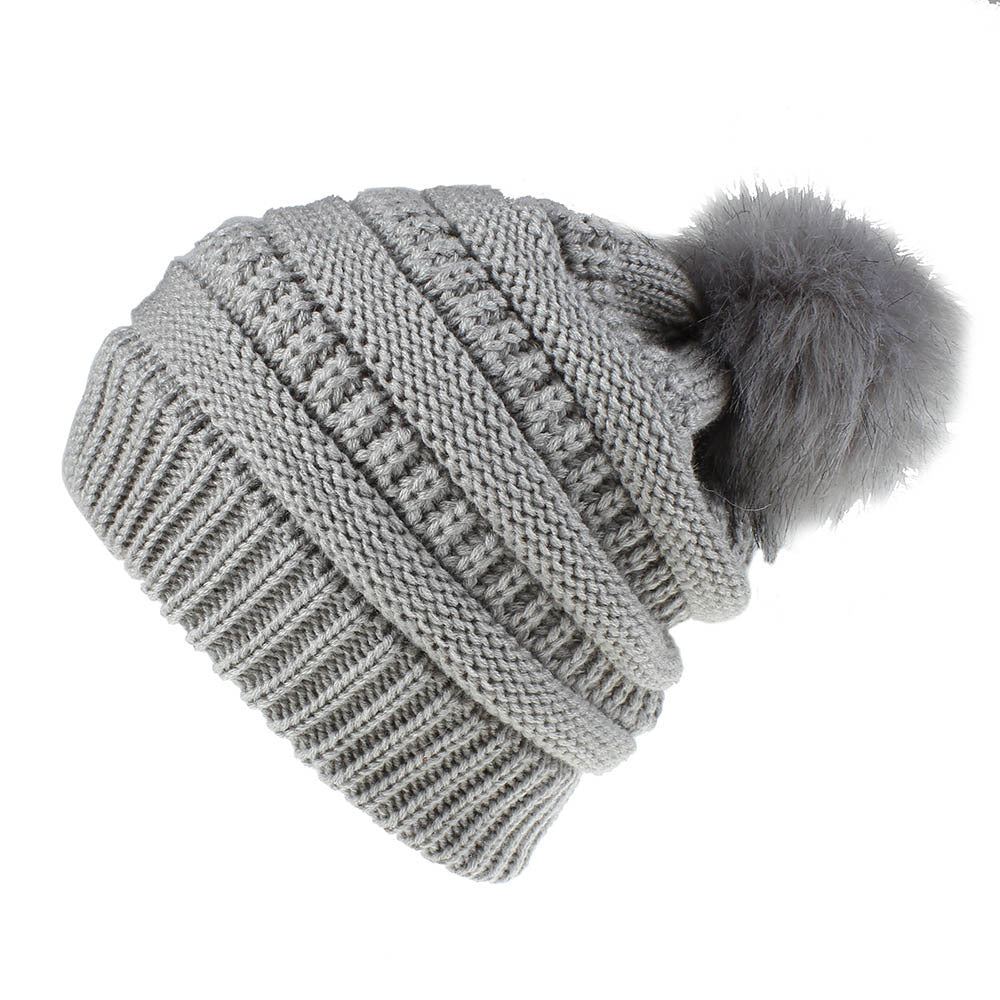 Faux Fur Fox Fur Ball Hat Knitted Casual Fashion