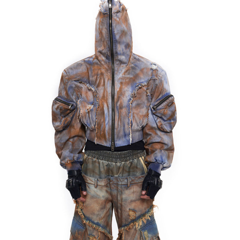 Waste Soil Wind Old Mud Dyed Fake Two Pieces Jeans