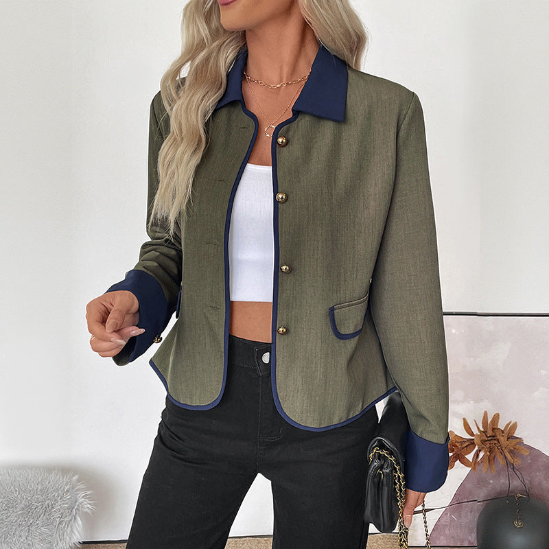 Retro Color Contrast Patchwork Coat Elegant High-end Short Coat For Women