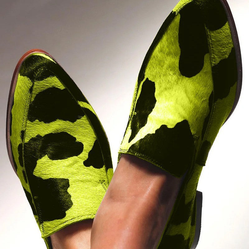 Women's Pointed Toe Shallow Mouth Cows Pattern Large Size Casual Shoes