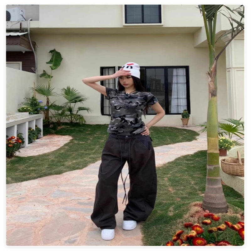 Retro Camouflage Printed Short Sleeved T-shirt For Women