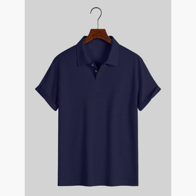 Men's Coat Lapel Rhombus Knit Casual Loose Short Sleeve Shirt