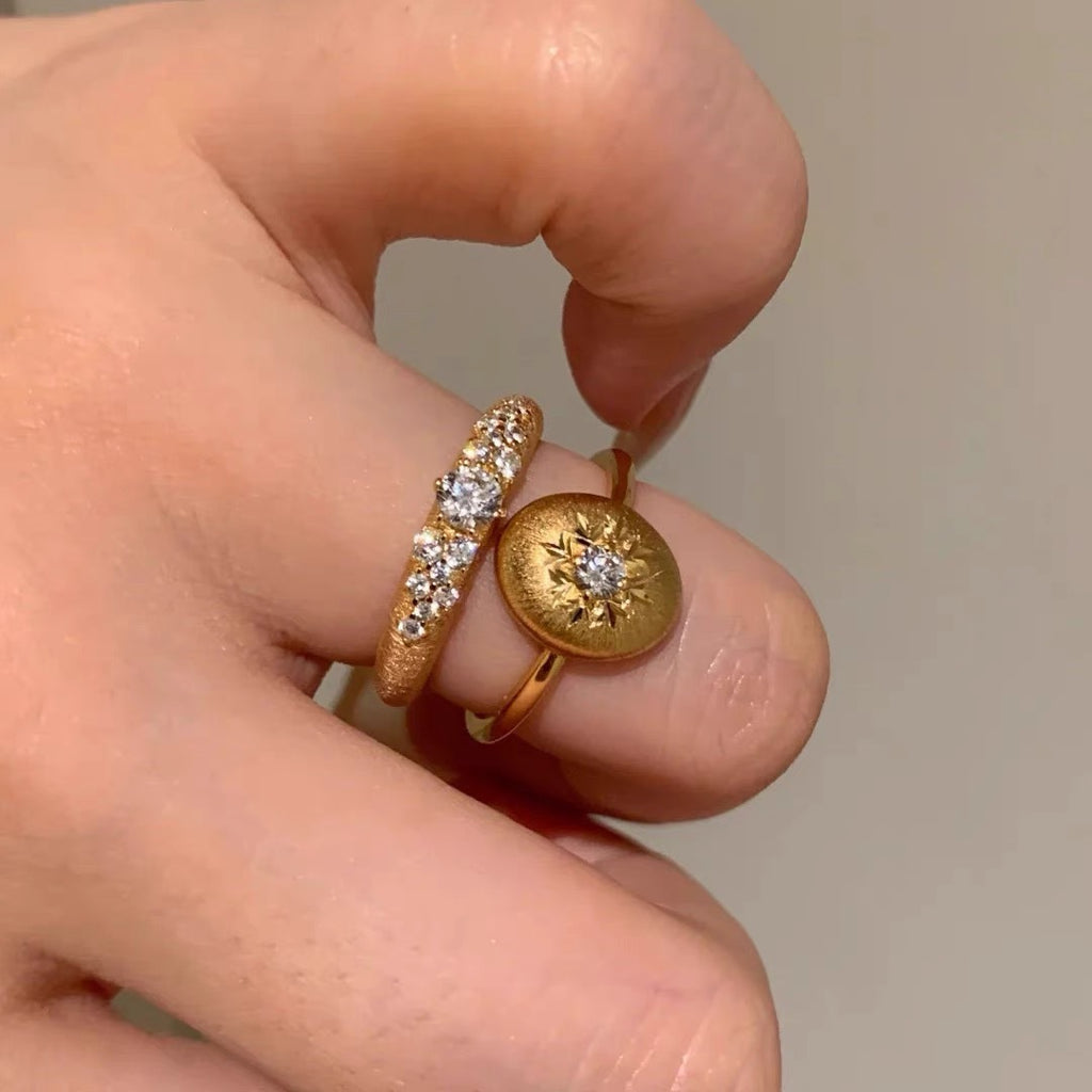 Vintage Brushed Carved Snowflake Wishing Star Ring