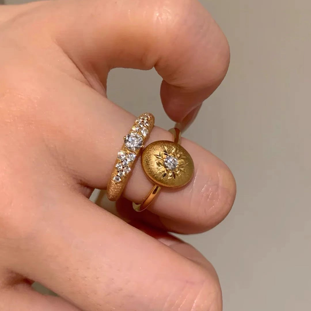 Vintage Brushed Carved Snowflake Wishing Star Ring