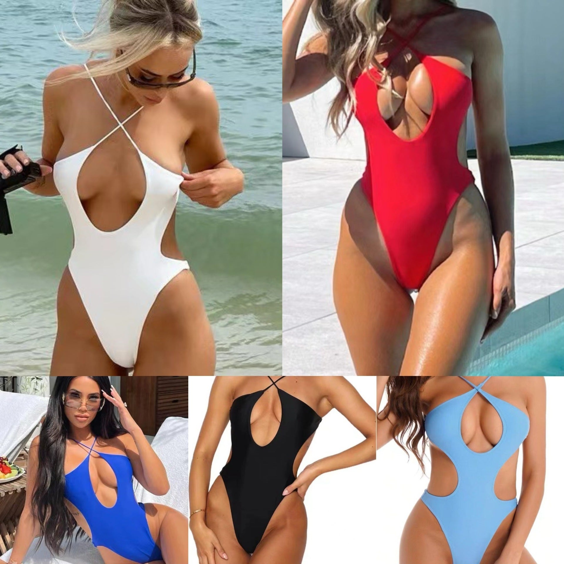 One-piece Deep V-neck Backless Lace Up Swimsuit