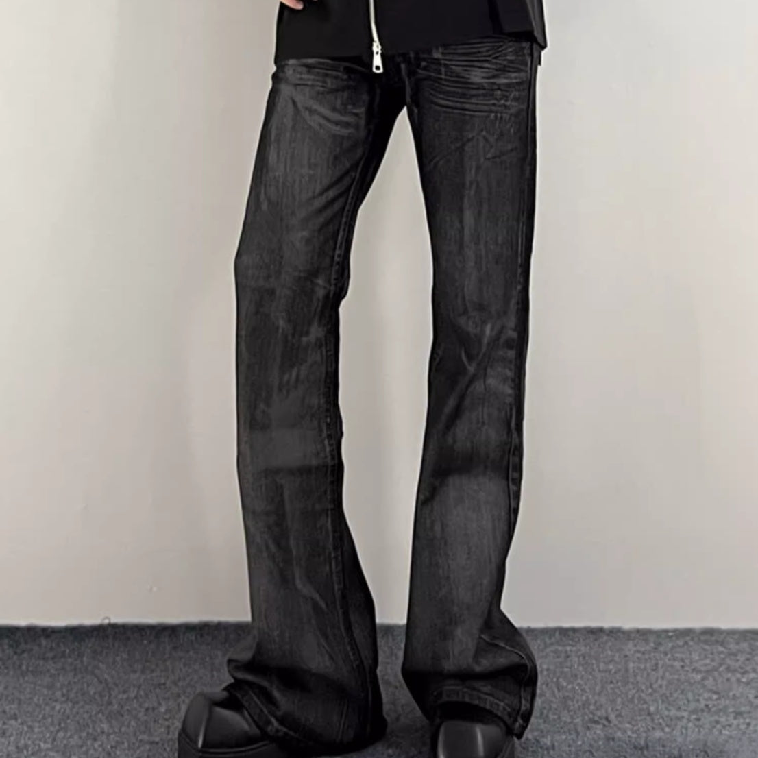 Washed Black Jeans Men's Straight Bootcut Trousers