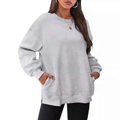 Women's Round Neck Pullover Oversized Loose Velvet Long Sleeve Sweatshirt
