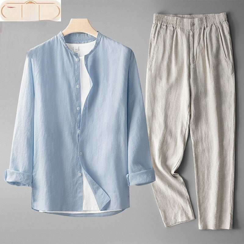 Men's Retro Thin Long Sleeve Linen Tang Suit Outfit