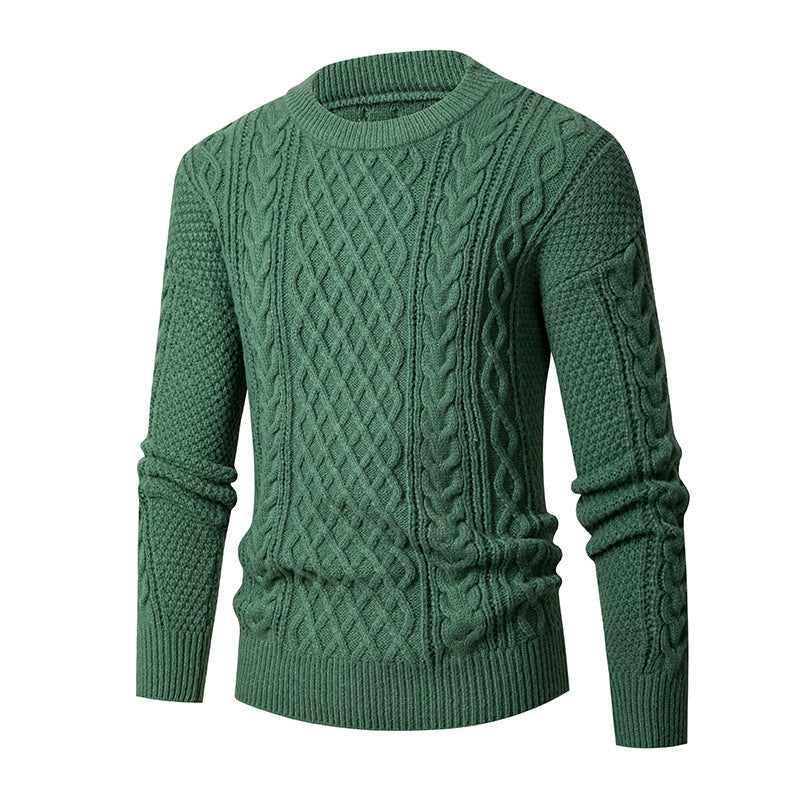 Men's Young And Middle-aged Thickened Solid Color Round Neck