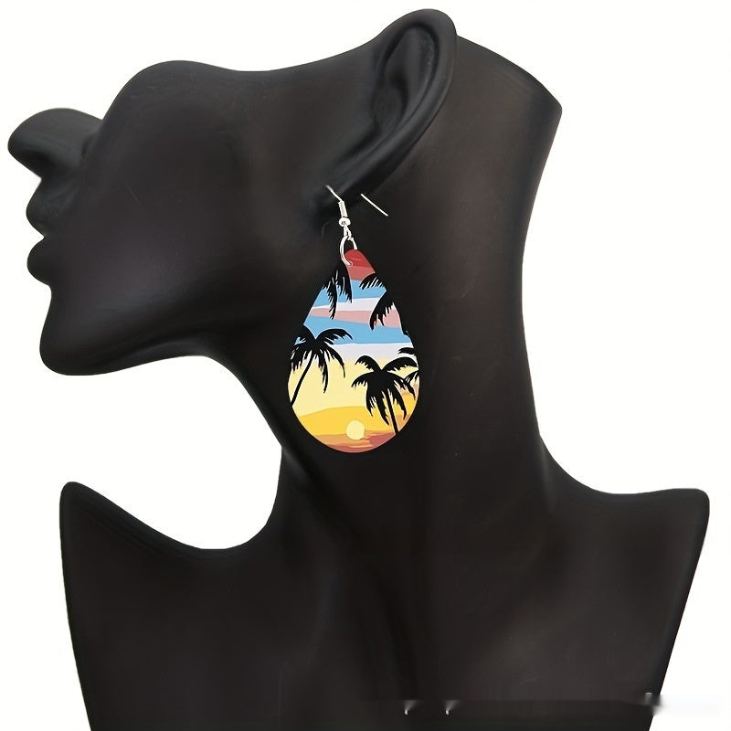 Pattern Small Water Drop Cross Mirror Popular Wooden Earrings