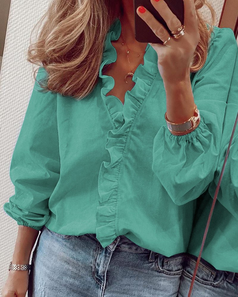 Ruffle Blouse Office Commuting Long-sleeved Pullover Shirt Women's Fashion Casual Daily Tops Clothing