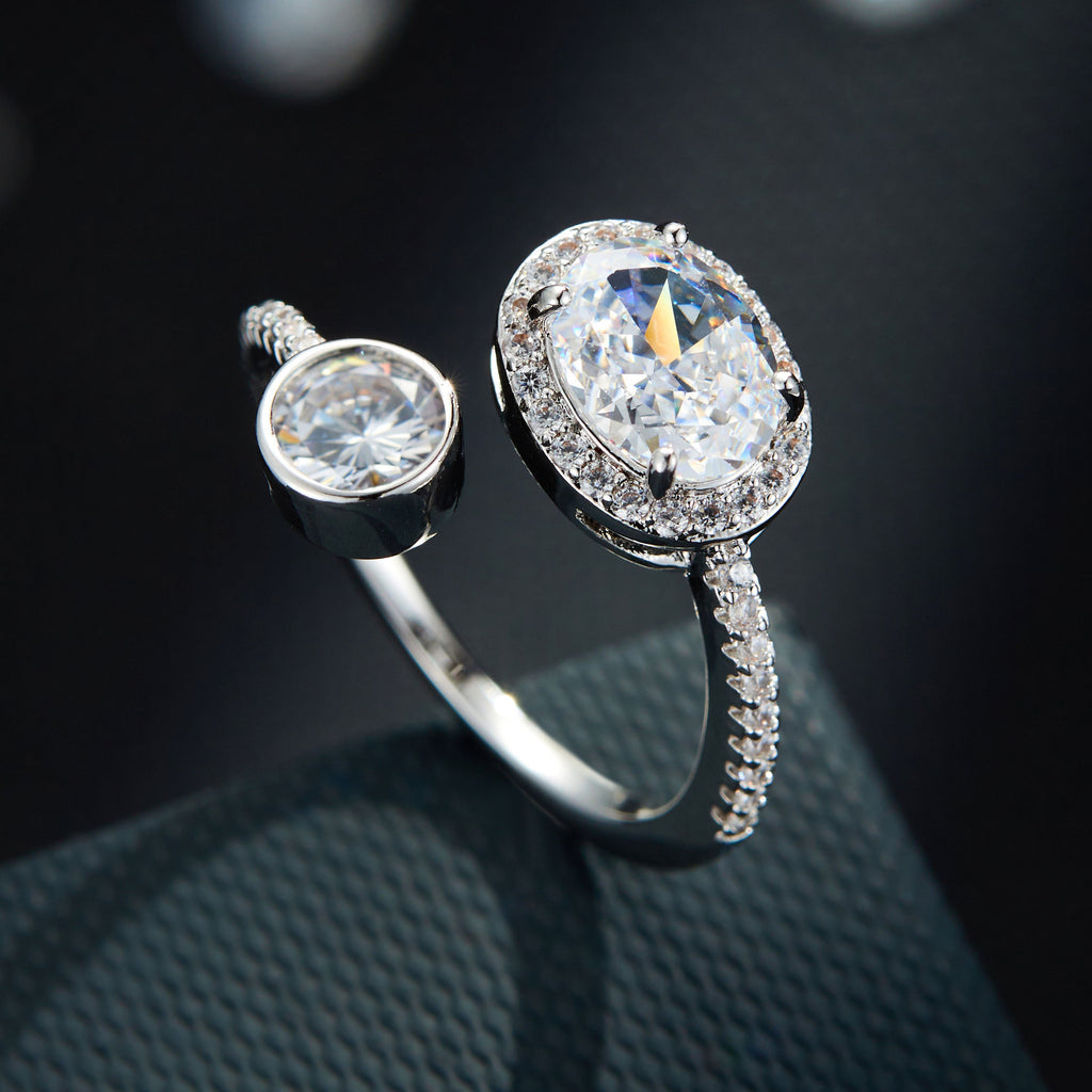 Oval Ice Flower Cut Fashion Women's Open Ring