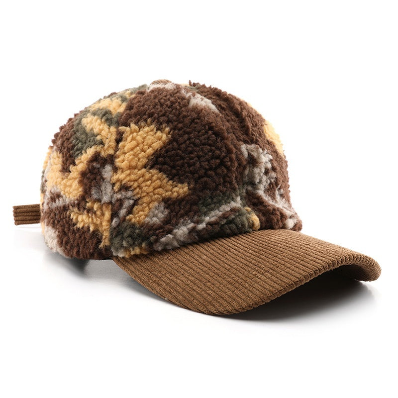 Color Blocking Plush Camouflage Solid Color Light Board Baseball Cap