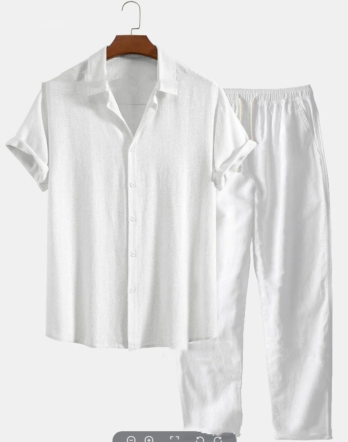 Printed Loose Short Sleeve Shirt Trousers Suit Men's Casual Suit