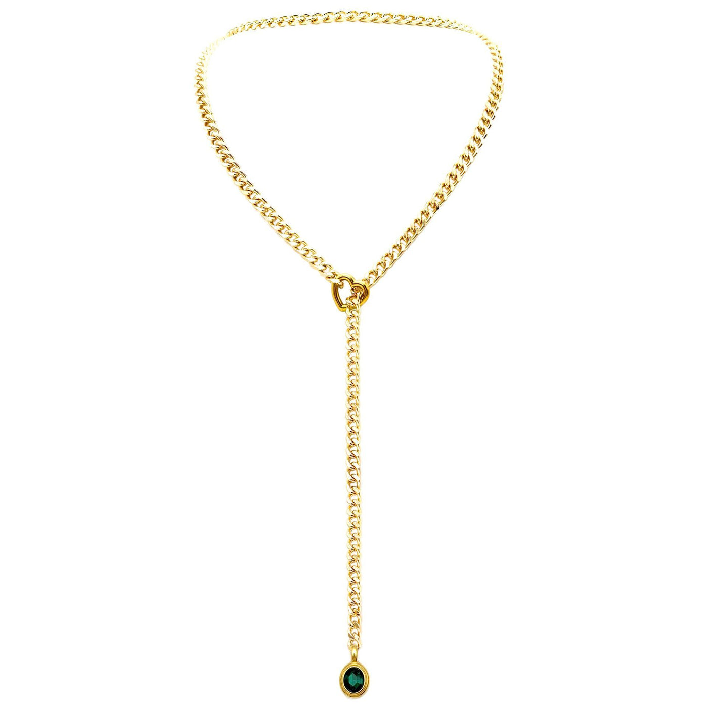Stainless Steel 18K Slide Chain Heart-shaped Ring Punk Rock Exaggerated Style Cuba Long Necklace