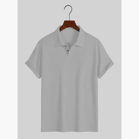 Men's Coat Lapel Rhombus Knit Casual Loose Short Sleeve Shirt