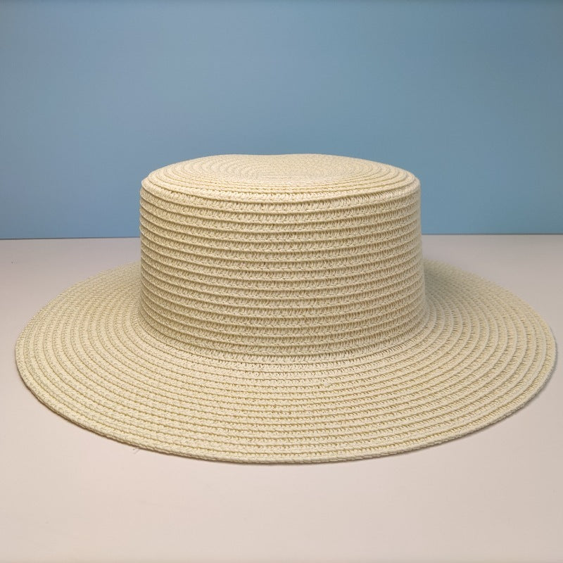 Black Decorative Band Flat Straw Hat High-grade