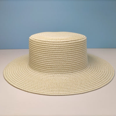 Black Decorative Band Flat Straw Hat High-grade