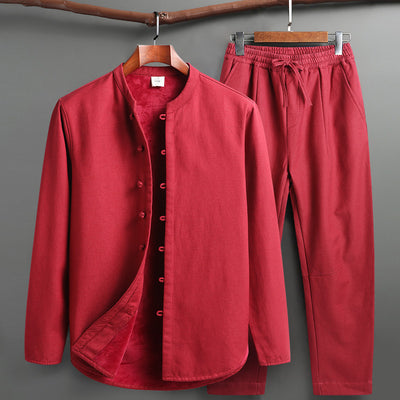 Tang Suit Outfit Chinese Retro Buckle Stand Collar Long Sleeve Cotton Linen Undershirt Coat