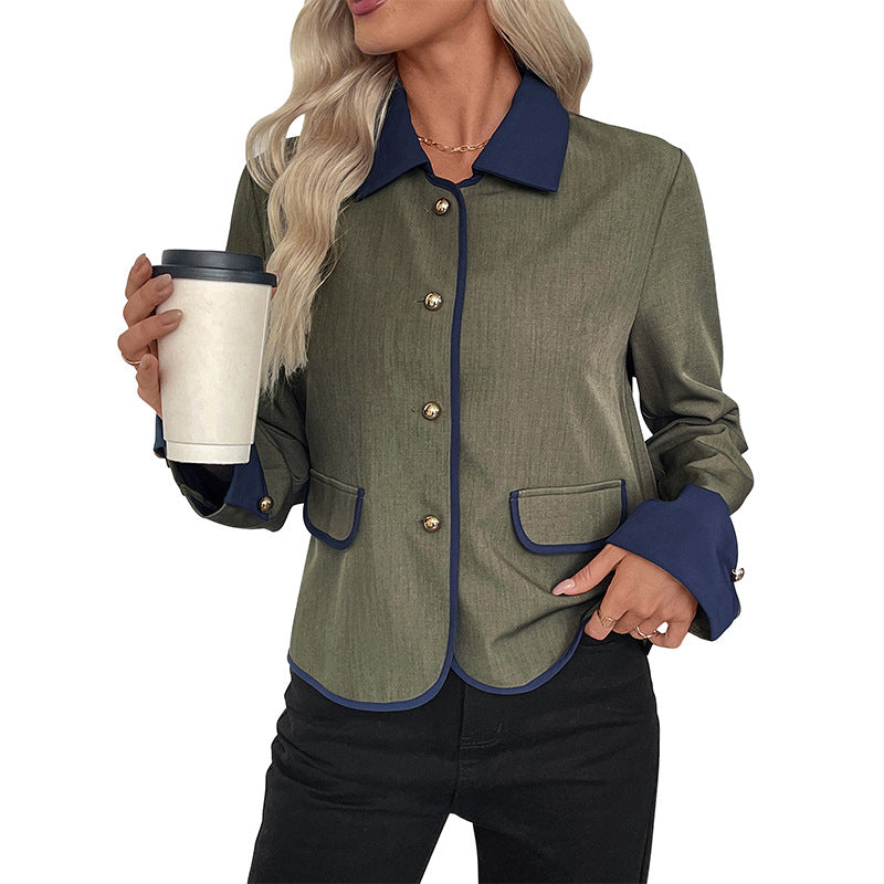 Retro Color Contrast Patchwork Coat Elegant High-end Short Coat For Women