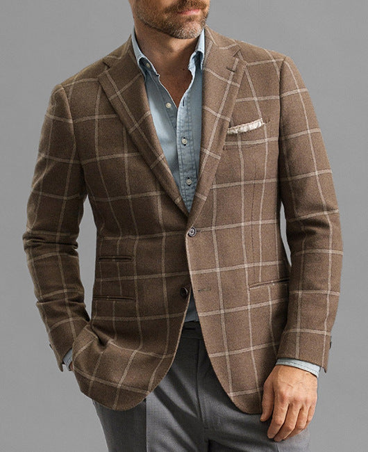 Light Business Men's Suit Printed Checks Coat