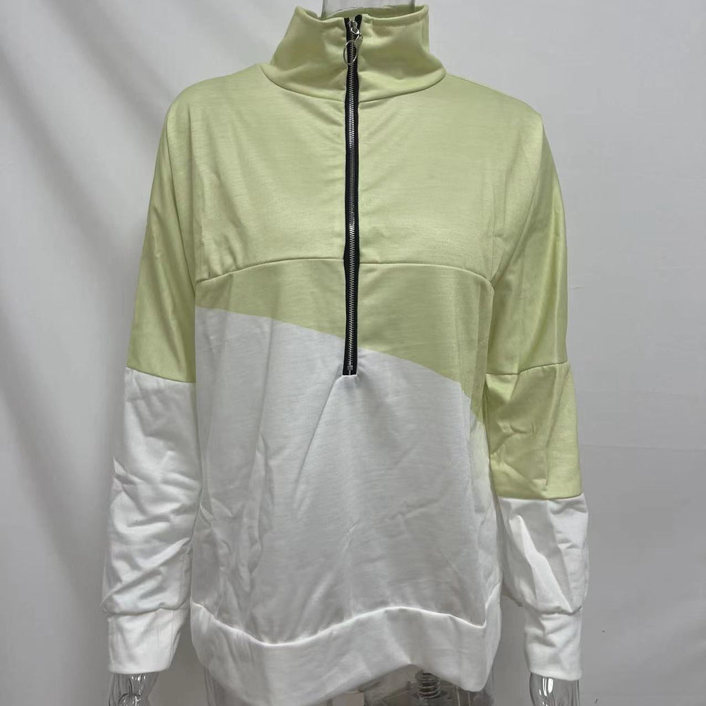 Women's Contrast Color Zipper Pullover Sweater