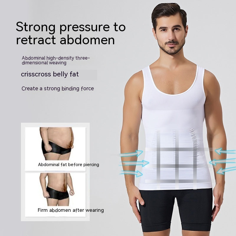 Men's Vest High Elastic Seamless Belly Contracting And Body Slimming Back Thin