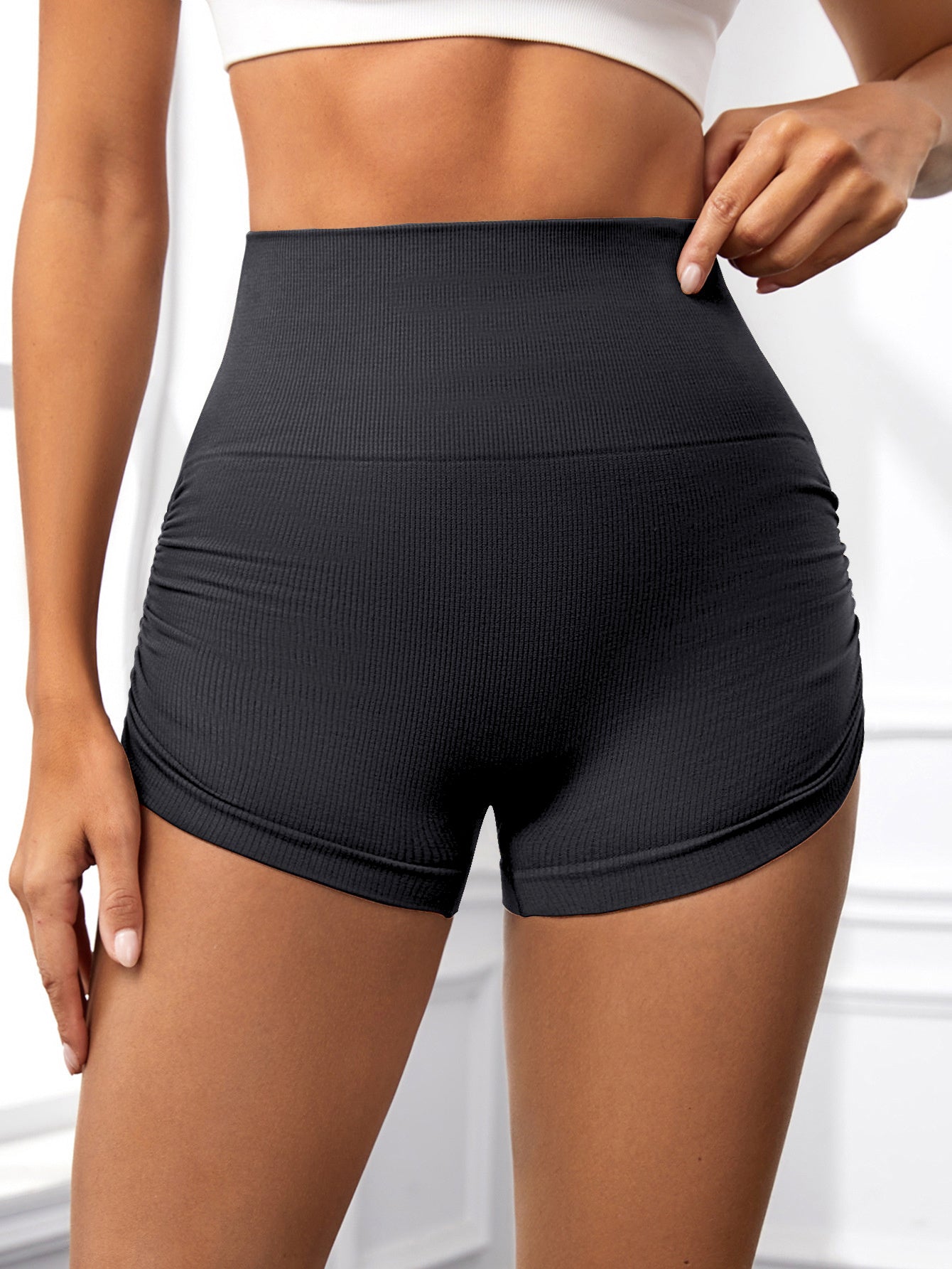4 PCS Sexy Solid Color Women Fitness Sport Short High Waist Athletic Yoga Short Leg Cycling Comprehensive Training Jogging Squat Proof Summer Solid Color Women's Seamless Yoga Shorts