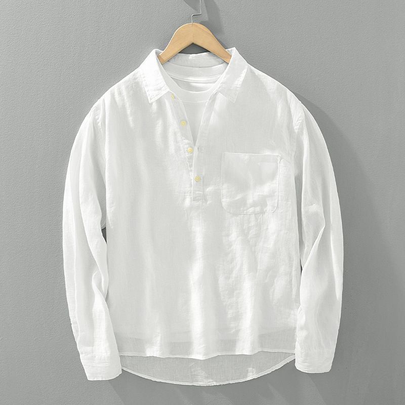 Japanese-style Retro Long Sleeve Linen Shirt Men's Pullover Square Collar