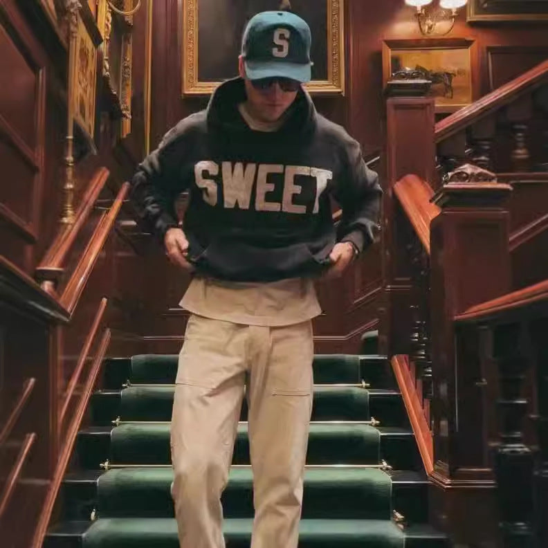 English Printed Loose Hooded Sweatshirt