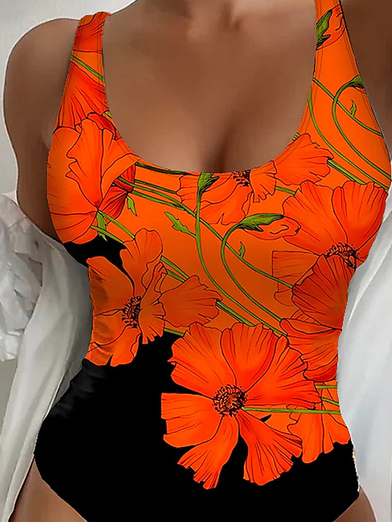 Swimsuit Slim Fit Sexy Flowers Printed Backless Amazon One-piece Bikini