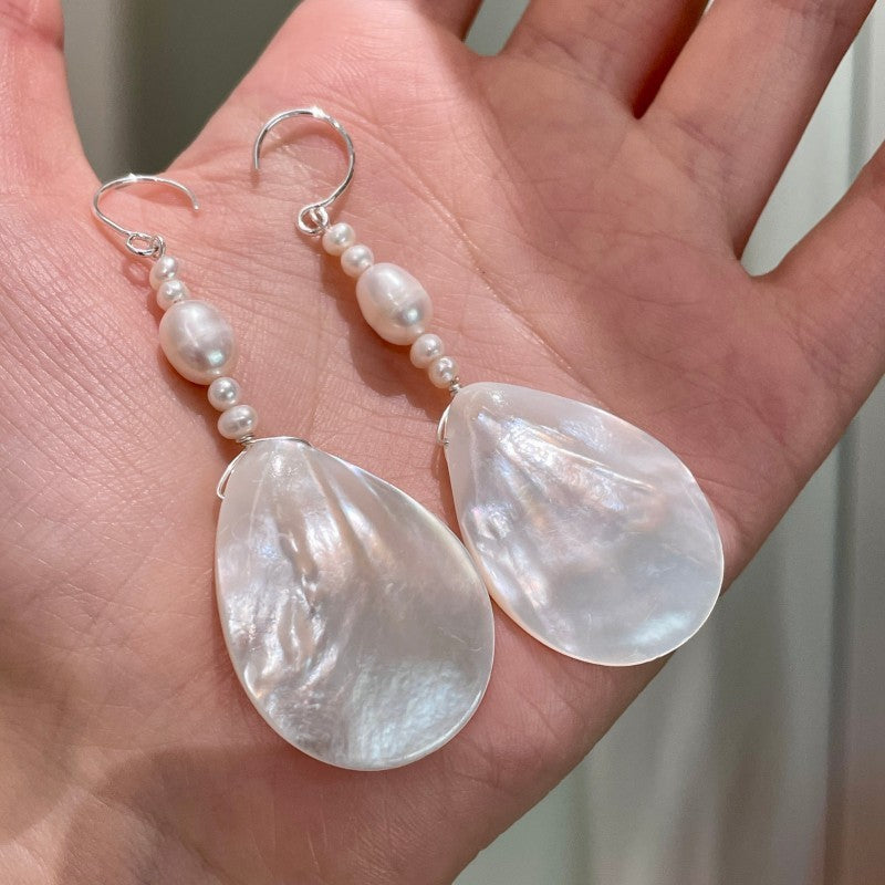 Water Drop White Butterfly Shell Eardrops White Shell Natural Pearl Earrings