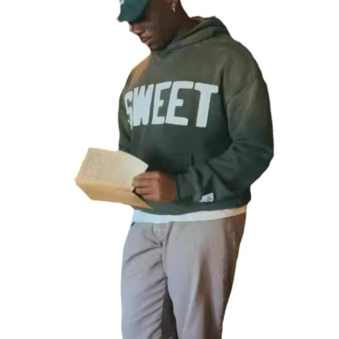 English Printed Loose Hooded Sweatshirt