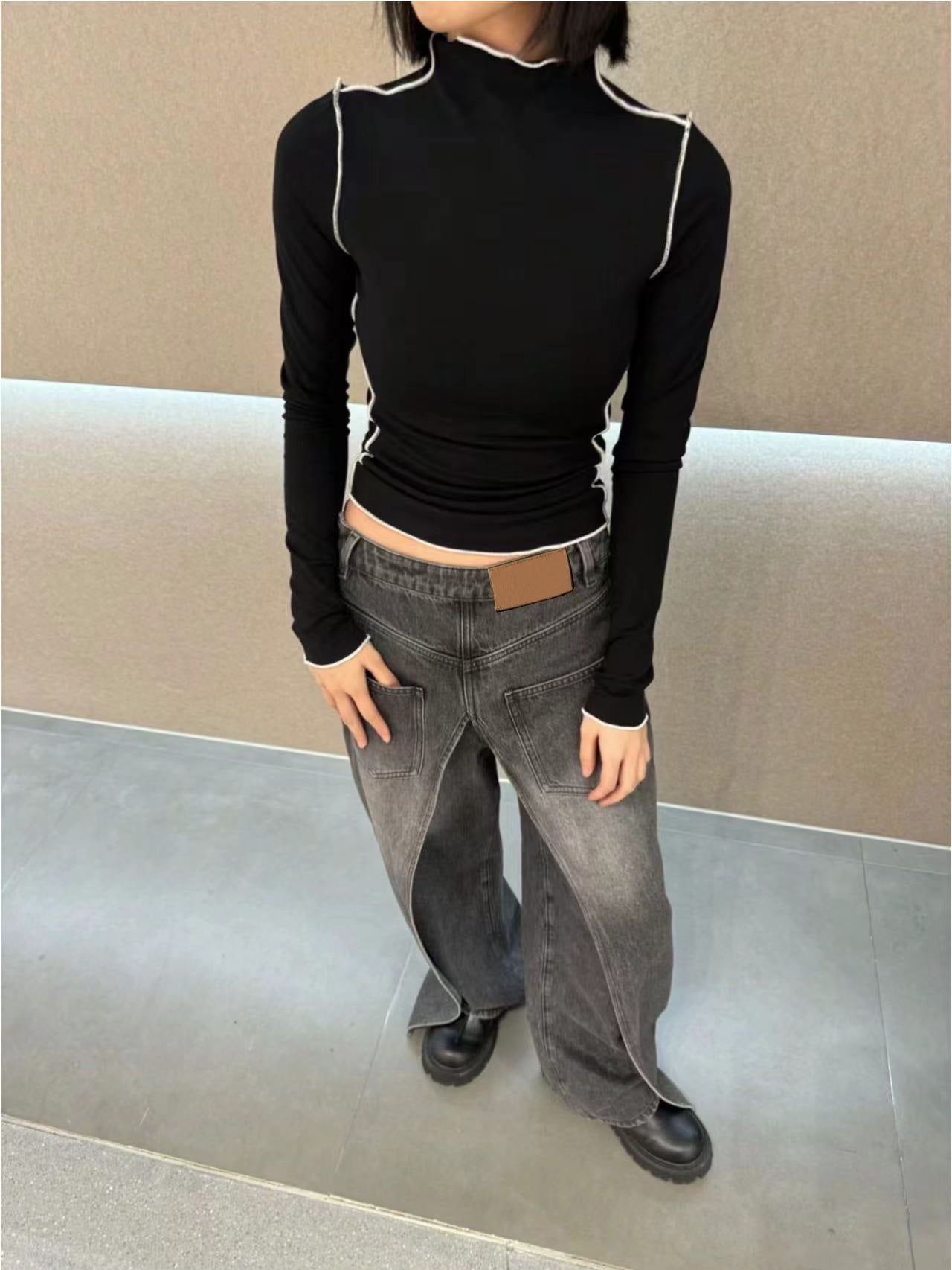 Reversible Washed Distressed Jeans For Women Deconstructed Vintage Banana Pants