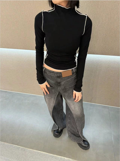 Reversible Washed Distressed Jeans For Women Deconstructed Vintage Banana Pants