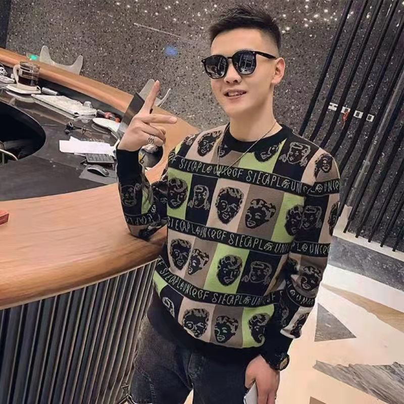 Contrast-color Fashionable Knitwear Crew-neck Sweater For Men