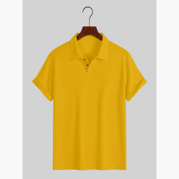 Men's Coat Lapel Rhombus Knit Casual Loose Short Sleeve Shirt