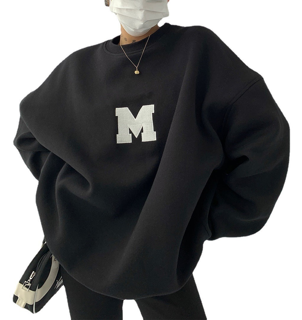 Women's Embroidered Compound Round Neck Sweatshirt Women Loose