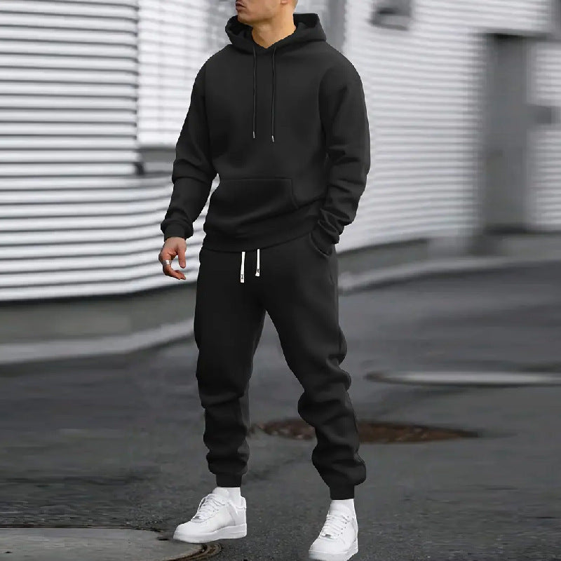 Men's Casual Sports Suit Solid Color Hoodie With Gridles Pants