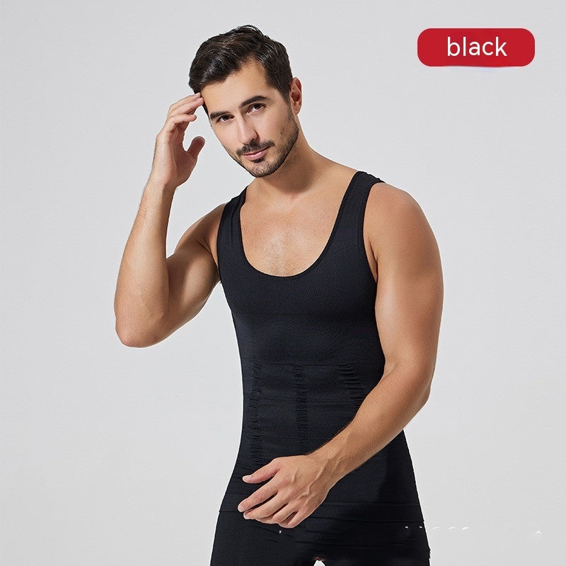 Men's Vest High Elastic Seamless Belly Contracting And Body Slimming Back Thin