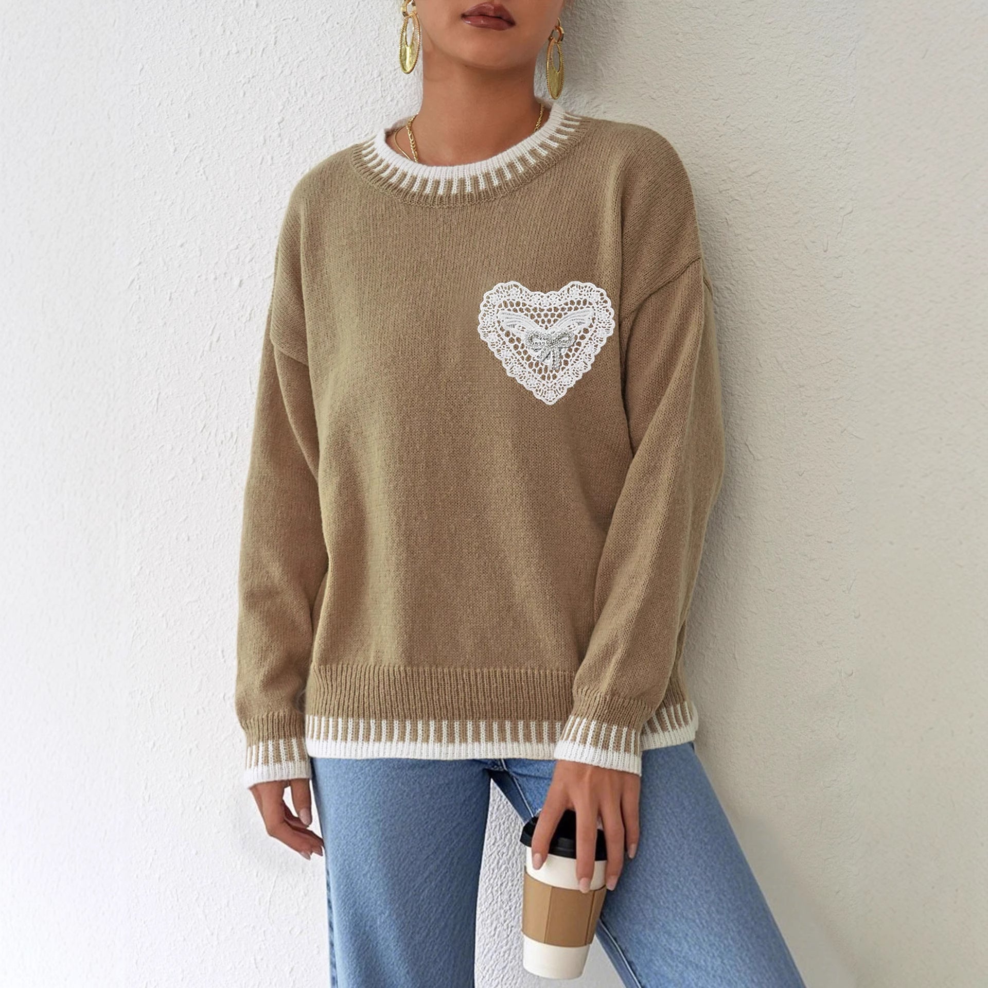 Women's Color Contrast Patchwork Pullover Loose Sweater