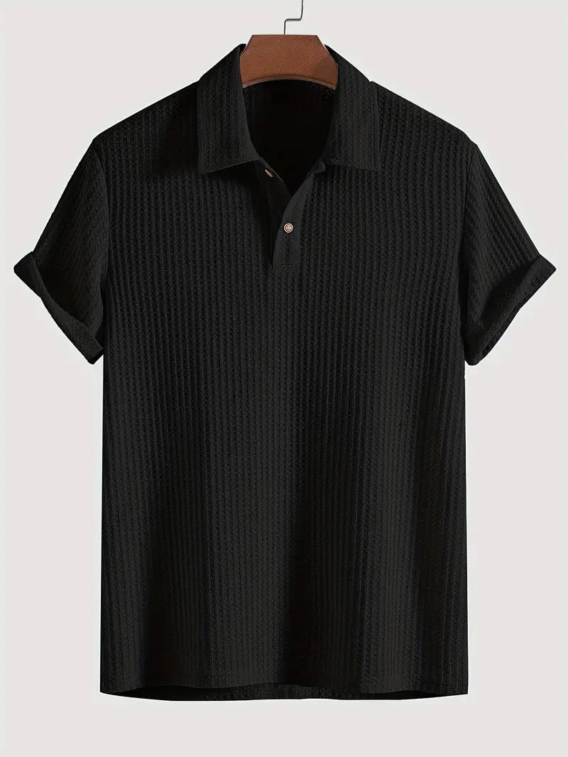 Men's Coat Lapel Rhombus Knit Casual Loose Short Sleeve Shirt